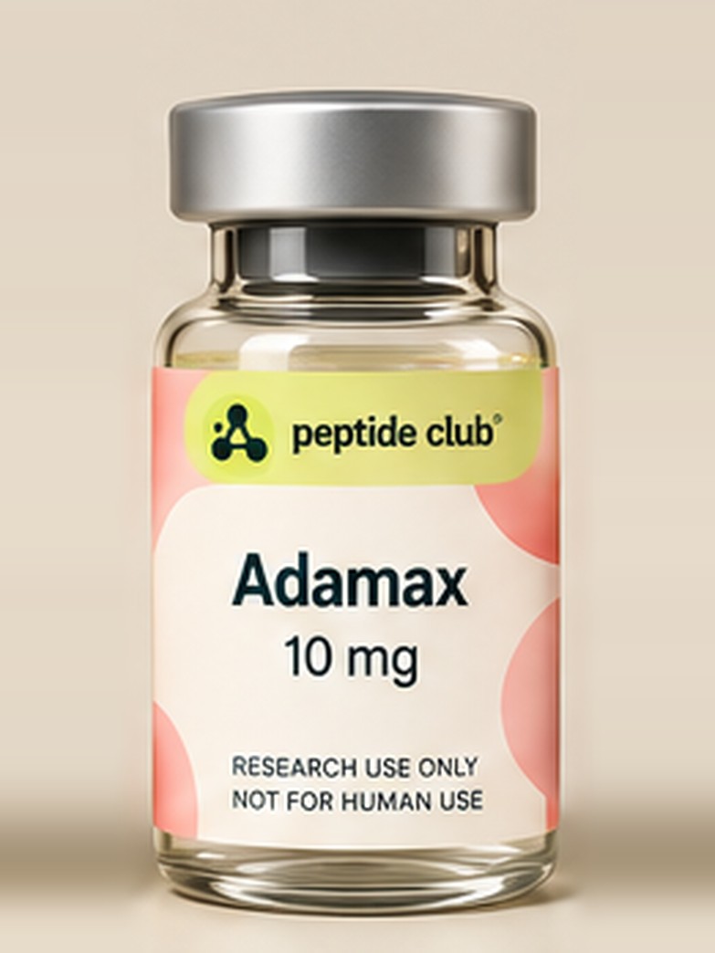 Adamax research vial with peptide club label
