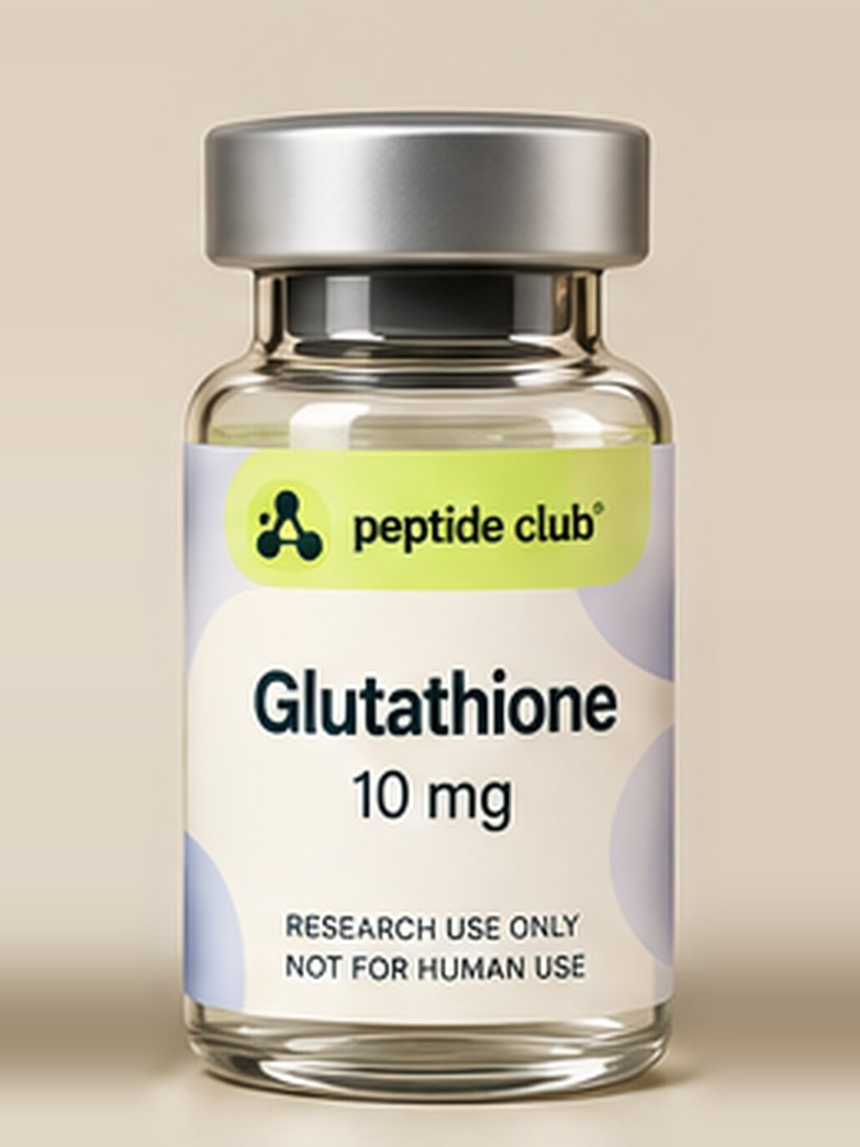 Glutathione research vial with peptide club label