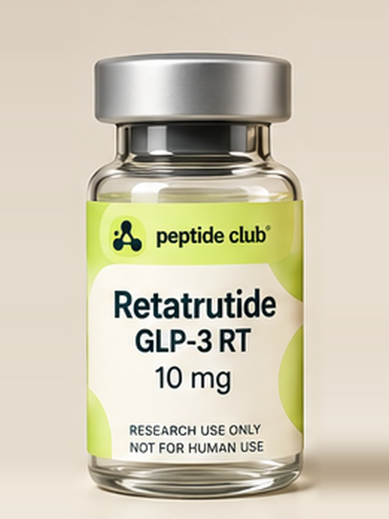 Retatrutide (GLP-3 RT) research vial with peptide club label